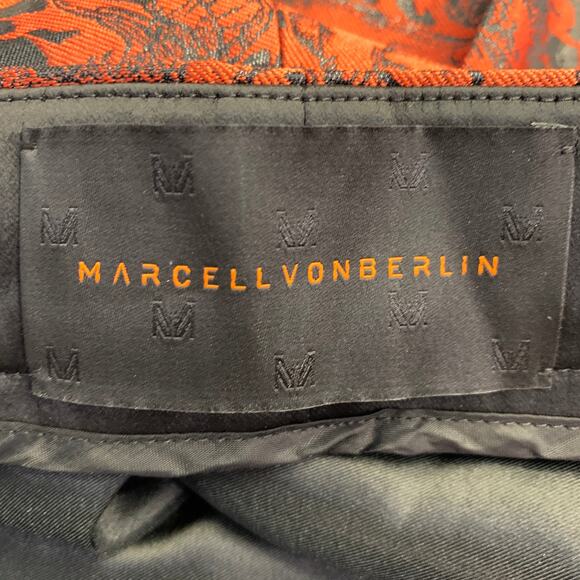 MARCELL VON BERLIN Size 38 Viper Orange Black Jacquard Shawl Lapel Cuffed Suit - Picture 13 of 16